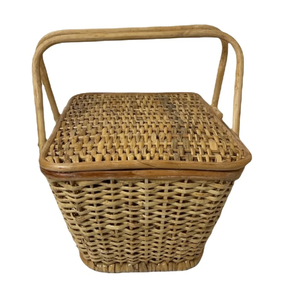 Vintage Picnic Basket Hand Woven Romantic Decor Large Hand Crafted High Quality